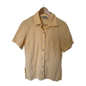 21st Escape Linen Short Sleeve Button Up Shirt Yellow Women's Small vintage